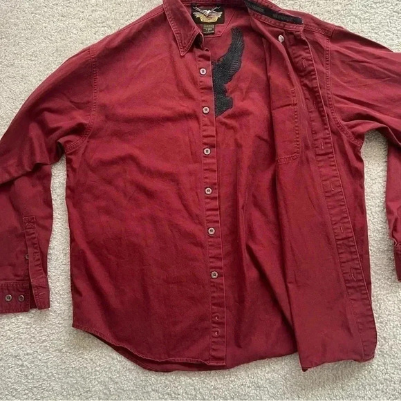 Harley-Davidson Shirt Long Sleeve Red Embroidered Logo Motorcycle Pocket Men L - Picture 9 of 14